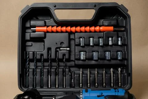 Close-up of a tool case with essential building and repair tools Stock Photos