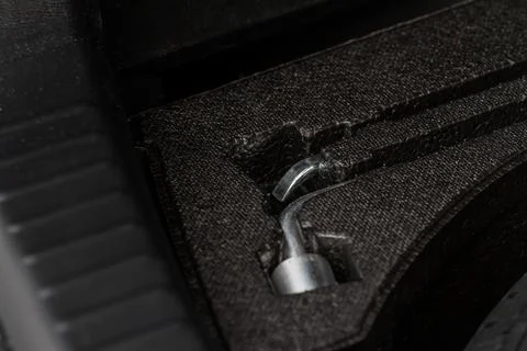 Close-up of a tools set lies in car trunk. Combination wrenches for car repai Stock Photos