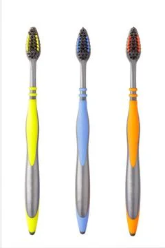 Close up of tooth brushes isolated on a white background Stock Photos