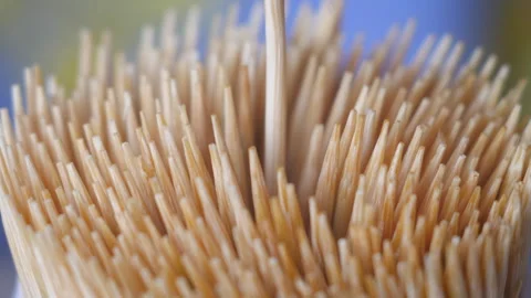 Close-up of a toothpick in a container box.selective focus.problems with te.. Video stock 241903805
