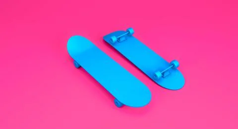 Close up top and bottom side of blue skateboards on the floor 库存插图