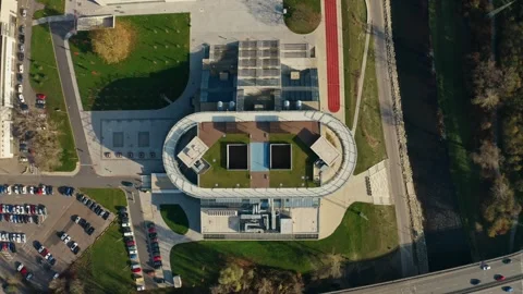 Close Top to down drone shot to sport university city campus Ostrava Видео 332819397