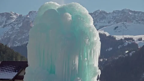 Close-up of the top of a gigantic ice column with small dripping icicles Stock Footage 267053291