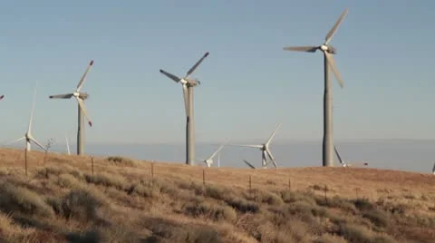 Close up from the top of the hill of wind mIlls Stock-Footage 10577027