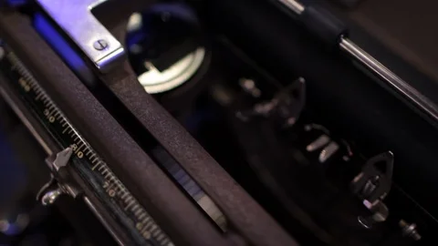 Close up on top of old type writer mechanics Stockbeeldmateriaal 96132396