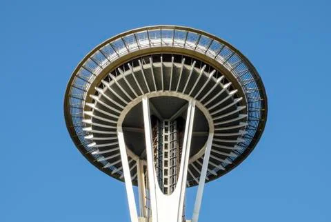 Close up of the top of the Space Needle Stock Photos
