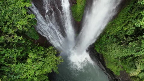 Close up top view aerial shot of Aling Aling waterfall. Bali, Indonesia. Stock Footage 285992586