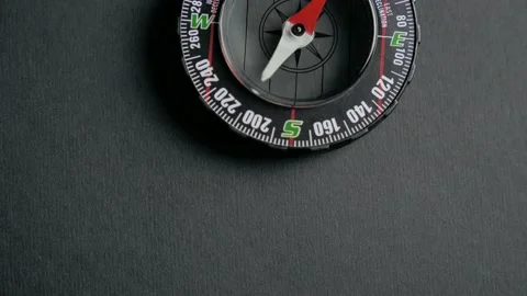 Close up top view compas. Concept of travel, adventure, expedition, business Stock Footage 138525322