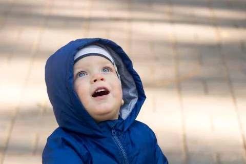 Close up top view of cute one year toddler with open mouth Stock Photos