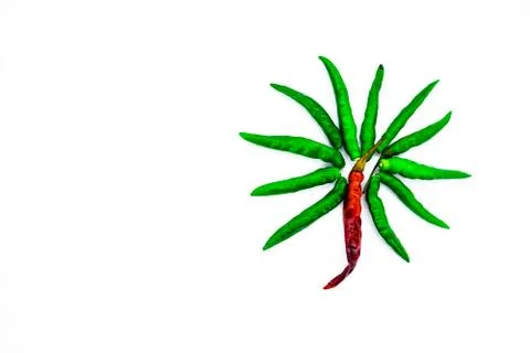 Close Up Top View of Fresh Red Green Chili Peppers. Designed, decorated hot r Stock Photos