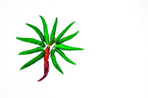 Close Up Top View of Fresh Red Green Chili Peppers. Designed, decorated hot r Stock Photos