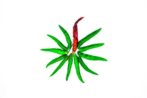 Close Up Top View of Fresh Red Green Chili Peppers. Stock Photos
