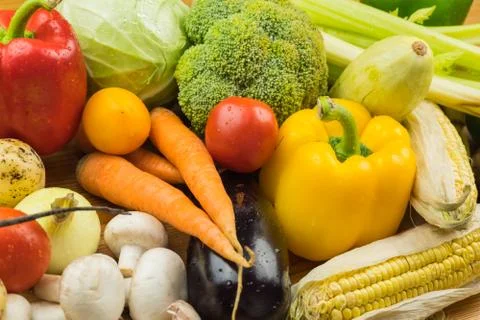 Close-up top view image of fresh organic vegetables Stock Photos
