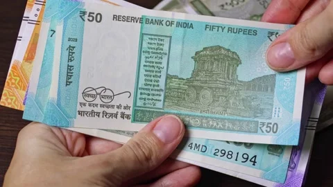 Close-up top view of Indian paper note of 50 rupees Stock Footage 304090115