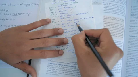 Close-Up, Top View, Indian Student Hand Pencil Makes Marks in Outline Stock Footage 107991749