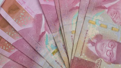 Close up top view of indonesia rupiah money Stock Footage 277177747
