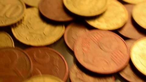 Close up top view of large amount of Euro money coins, business background Stock Footage 80426971