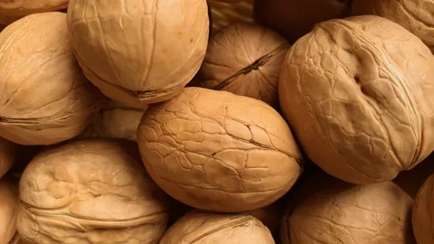 Close up. Top view. Lots walnut rotating. Zero waste vegan, Healthy food Stock Footage 120655445