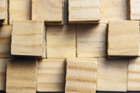 Close-up top view of natural light wooden blocks arranged in a pattern, hig.. Stock Photos