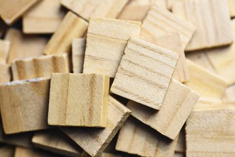 Close-up top view of natural light wooden blocks arranged in a pattern, hig.. Stock Photos
