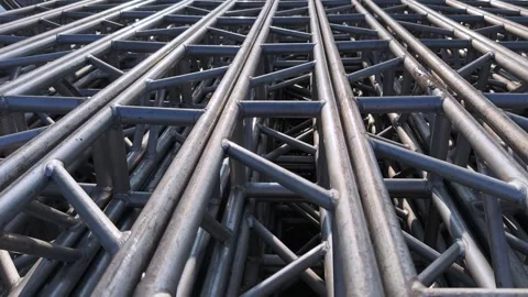 Close up Top View Parallel Aluminum Truss Beams Lattice Stock Footage 341546997