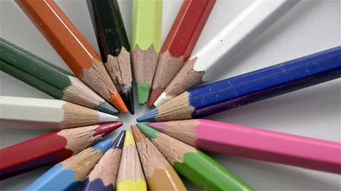 Close-up top view of rotating color pencils Stock Footage 71635890