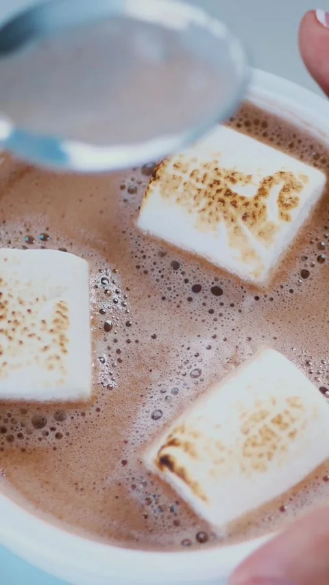 Close-up, top view, white cup with cappuccino, with thick creamy foam and Stock Footage 317439332