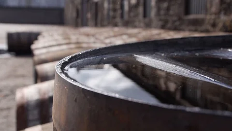 Close Up Top of Whiskey Barrel 스톡 동영상 97615694