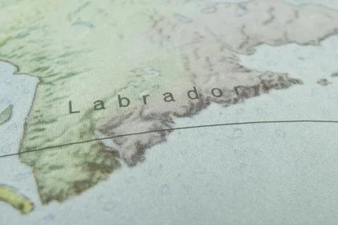A close-up of a topographic map showcasing Labrador, the eastern part of Ne.. Stock Photos
