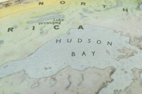 A close-up of a topographic map shows Hudson Bay, a large body of water in .. Stock Photos