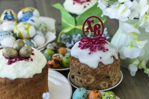 Close up topper Easter cakes with Russian letters XB means Christ is Risen. H Stock Photos