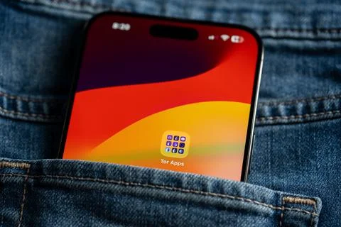 Close up of Tor apps folder on smartphone screen. Toronto, Canada - July 24, Stock Photos
