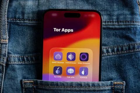 Close up of Tor apps folder on smartphone screen. Toronto, Canada - July 24, Stock Photos