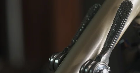 Close up of Torpado vintage bicycle shift levers and emblems Stock Footage 121058642