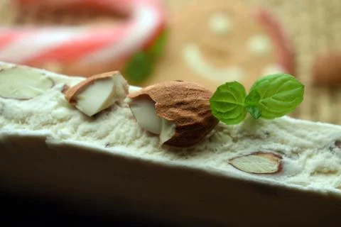 Close up on torrone and gingerbread. Stock Photos
