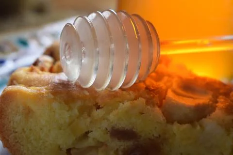Close up on torrone with honey Stock Photos