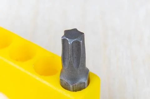 Close-up of a Torx type screwdriver bit Stock Photos