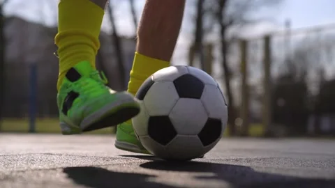 Close Touch Drills. Bouncing the Ball Between Feet Quickly. Open Air Stock Footage 152080654