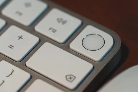 Close up of Touch ID element on new Apple Magic keyboard. Foto stock