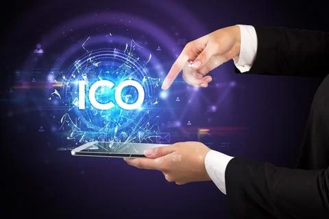 Close-up of a touchscreen with abbreviation. Foto stock