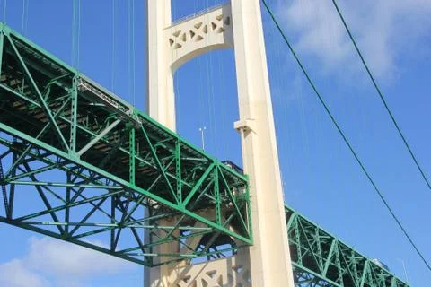 Close up of a tower section of the Mackinac Bridge Stock Photos