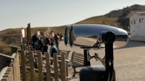 Close up of a tower viewer on a bright and sunny day at the top of mount Baldo Stock Footage 119422346