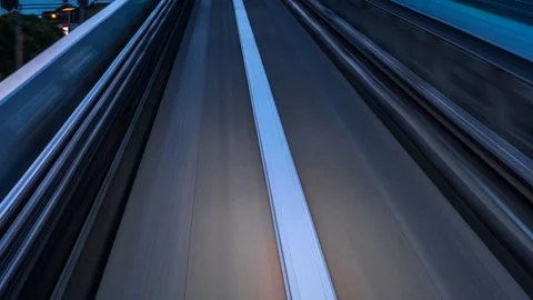 Close up of track, high speed motion blur from Yurikamome Monorail  Stock-Footage 196384923