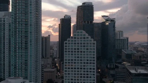 Close Up Tracking Shot of the Brickell Skyline at Sunset Stock Footage 112836319