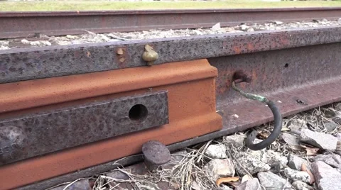 Close Up Tracking Shot Of Railraod Track Joint Stock Footage 47454332