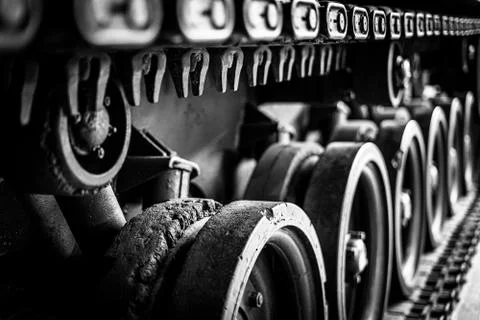 A Close Up Of The Tracks Of A Tank Stock Photos