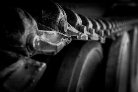 A Close Up Of The Tracks Of A Tank Stock Photos
