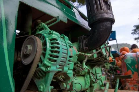 Close-up of tractor engine Stock Photos