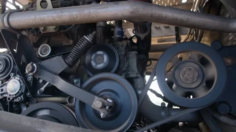 Close-Up Of Tractor Or Combine Harvester Mechanism In Production Factory As Stock Footage 232119087