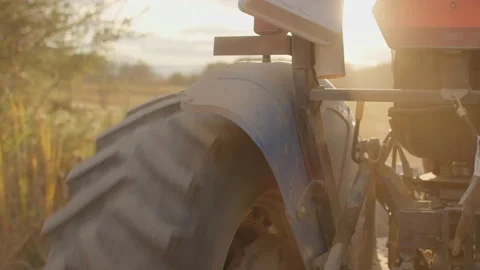 Close up of tractor wheel driving during golden hour 库存影片 219405277